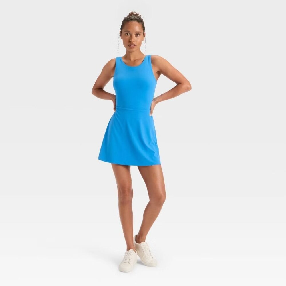 NEW JoyLab Knit Sporty Contrast Active Dress - Bright Blue Size Large - Picture 2 of 12